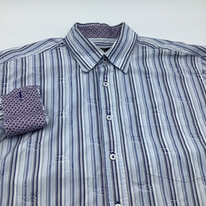 Bugatchi Mens‎ Long Sleeve Button Up Shirt Paisley Striped Size Large Tall